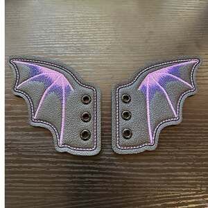 Bat Boot Wings Blk/Purple Faux Leather Goth Whimsygoth Decoration Shoe Adornment